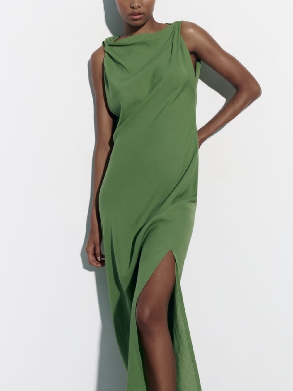 Zara Linen Blend Ruched Dress